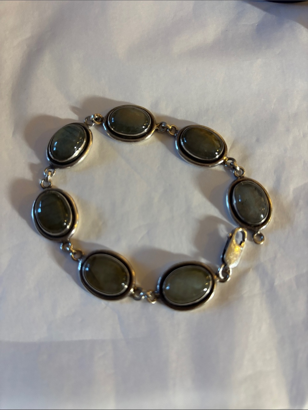 Silver Olive/Grey Oval Stone Bracelet
